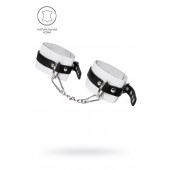 Бело-черные мягкие оковы с одним ремешком и люверсами - Pecado - купить с доставкой в Южно-Сахалинске