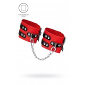 Красно-черные мягкие оковы с двумя ремешками с люверсами - Pecado - купить с доставкой в Южно-Сахалинске