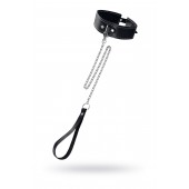 Кожаный двухслойный ошейник с белой строчкой и поводком - Pecado - купить с доставкой в Южно-Сахалинске