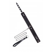 Кожаный двухслойный ошейник с красной строчкой и поводком - Pecado - купить с доставкой в Южно-Сахалинске