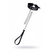 Кожаный двухслойный ошейник с красной строчкой и поводком - Pecado - купить с доставкой в Южно-Сахалинске