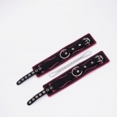 Черно-розовые кожаные оковы с розовой строчкой - Crazy Handmade - купить с доставкой в Южно-Сахалинске