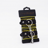 Черно-желтые кожаные наручники с жёлтой строчкой - Crazy Handmade - купить с доставкой в Южно-Сахалинске