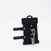 Черные кожаные оковы с хромированной фурнитурой - Crazy Handmade - купить с доставкой в Южно-Сахалинске