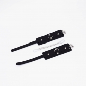 Черные кожаные оковы с хромированной фурнитурой - Crazy Handmade - купить с доставкой в Южно-Сахалинске