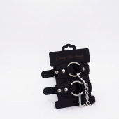 Черные кожаные оковы с кольцом - Crazy Handmade - купить с доставкой в Южно-Сахалинске