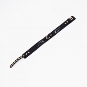 Черный кожаный ошейник с золотистой фурнитурой - Crazy Handmade - купить с доставкой в Южно-Сахалинске