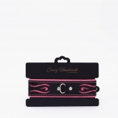 Черно-розовый кожаный ошейник с розовой строчкой - Crazy Handmade - купить с доставкой в Южно-Сахалинске