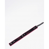 Черно-розовый кожаный ошейник с розовой строчкой - Crazy Handmade - купить с доставкой в Южно-Сахалинске