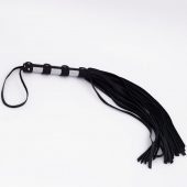 Черный кожаный флоггер со стальной ручкой - 45 см. - Crazy Handmade - купить с доставкой в Южно-Сахалинске