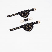 Черные наручники с золотистой фурнитурой - Crazy Handmade - купить с доставкой в Южно-Сахалинске