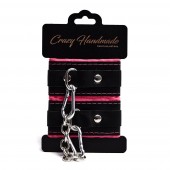 Черно-розовые скругленные наручники с мягкой подкладкой - Crazy Handmade - купить с доставкой в Южно-Сахалинске