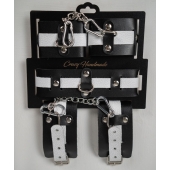 Набор фиксаторов из черной и белой натуральной кожи - Crazy Handmade - купить с доставкой в Южно-Сахалинске