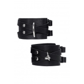 Черные кожаные оковы с двумя перекрёстными ремешками - Pecado - купить с доставкой в Южно-Сахалинске