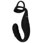 Черное эрекционное кольцо со стимуляцией промежности и анальной пробкой Cock Ring with RC Prostate Plug - Orion - в Южно-Сахалинске купить с доставкой