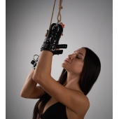 Черные высокие кожаные наручники для подвешивания - Crazy Handmade - купить с доставкой в Южно-Сахалинске