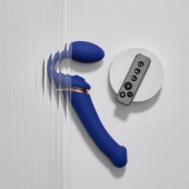 Синий безремневой страпон Multi Orgasm Bendable Strap-On size XL с клиторальной стимуляцией - Strap-on-me - купить с доставкой в Южно-Сахалинске