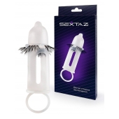 Эластичная насадка на пенис с подхватом мошонки и стимулирующими «ресничками» - Sextaz - в Южно-Сахалинске купить с доставкой