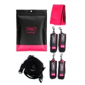 Черно-розовый эротический набор: фиксатор, оковы, наручники, повязка - Erokay - купить с доставкой в Южно-Сахалинске