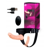 Женский страпон с 2 насадками, вибрацией и пультом ДУ - Erowoman-Eroman - купить с доставкой в Южно-Сахалинске