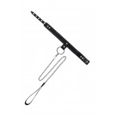 Черный узкий однослойный ошейник с серебристым поводком-цепочкой - Pecado - купить с доставкой в Южно-Сахалинске