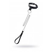 Черный узкий однослойный ошейник с серебристым поводком-цепочкой - Pecado - купить с доставкой в Южно-Сахалинске