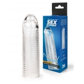 Прозрачная закрытая насадка на пенис с ребрышками - 16 см. - Sex Expert - в Южно-Сахалинске купить с доставкой