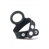 Черное эрекционное кольцо с подхватом мошонки на кнопках VS6 - Blush Novelties - в Южно-Сахалинске купить с доставкой