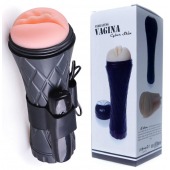 Телесный мастурбатор-вагина в черной колбе с вибрацией - Boys of Toys - в Южно-Сахалинске купить с доставкой