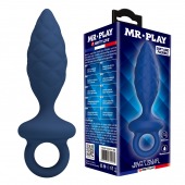 Синяя анальная пробка с кольцом Butt Plug with Loop L - 15,7 см. - Baile