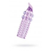 Гелевая фиолетовая насадка с шариками, шипами и усиком - 11 см. - Toyfa Basic - в Южно-Сахалинске купить с доставкой