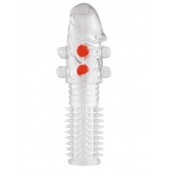 Гелевая прозрачная насадка с шариками и шипами - 14 см. - Toyfa Basic - в Южно-Сахалинске купить с доставкой