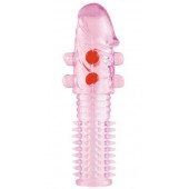 Гелевая розовая насадка с шариками и шипами - 14 см. - ToyFa - в Южно-Сахалинске купить с доставкой