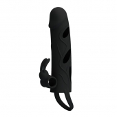 Чёрная насадка с клиторальным вибростимулятором и закрытой головкой - 14 см. - Baile - в Южно-Сахалинске купить с доставкой