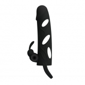 Чёрная насадка с клиторальным вибростимулятором и закрытой головкой - 14 см. - Baile - в Южно-Сахалинске купить с доставкой