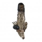 Дымчатая удлиняющая насадка с вибрацией и отростком для преданусного массажа - Baile - в Южно-Сахалинске купить с доставкой