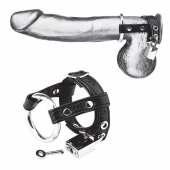 Утяжка на пенис на замочке Duo Cock And Ball Lock - BlueLine - купить с доставкой в Южно-Сахалинске