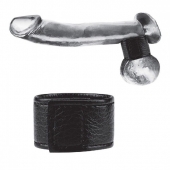 Чёрная утяжка на мошонку 1  Velcro Ball Stretcher - BlueLine - купить с доставкой в Южно-Сахалинске