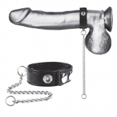 Утяжка на пенис с поводком Snap Cock Ring With 12  Leash - BlueLine - купить с доставкой в Южно-Сахалинске