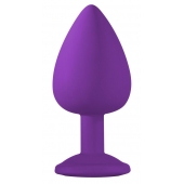 Большая фиолетовая анальная пробка Emotions Cutie Large с голубым кристаллом - 10 см. - Lola Games - купить с доставкой в Южно-Сахалинске