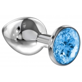 Большая серебристая анальная пробка Diamond Light blue Sparkle Large с голубым кристаллом - 8 см. - Lola Games - купить с доставкой в Южно-Сахалинске
