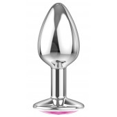 Малая серебристая анальная пробка Diamond Pink Sparkle Small с розовым кристаллом - 7 см. - Lola Games - купить с доставкой в Южно-Сахалинске