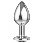 Большая серебристая анальная пробка Diamond Purple Sparkle Large с фиолетовым кристаллом - 8 см. - Lola Games - купить с доставкой в Южно-Сахалинске