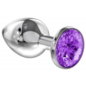 Большая серебристая анальная пробка Diamond Purple Sparkle Large с фиолетовым кристаллом - 8 см. - Lola Games - купить с доставкой в Южно-Сахалинске