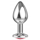 Большая серебристая анальная пробка Diamond Red Sparkle Large с красным кристаллом - 8 см. - Lola Games - купить с доставкой в Южно-Сахалинске