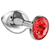Большая серебристая анальная пробка Diamond Red Sparkle Large с красным кристаллом - 8 см. - Lola Games - купить с доставкой в Южно-Сахалинске