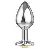 Большая серебристая анальная пробка Diamond Yellow Sparkle Large с жёлтым кристаллом - 8 см. - Lola Games - купить с доставкой в Южно-Сахалинске