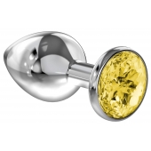 Большая серебристая анальная пробка Diamond Yellow Sparkle Large с жёлтым кристаллом - 8 см. - Lola Games - купить с доставкой в Южно-Сахалинске
