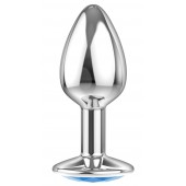 Малая серебристая анальная пробка Diamond Light blue Sparkle Small с голубым кристаллом - 7 см. - Lola Games - купить с доставкой в Южно-Сахалинске