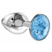 Малая серебристая анальная пробка Diamond Light blue Sparkle Small с голубым кристаллом - 7 см. - Lola Games - купить с доставкой в Южно-Сахалинске